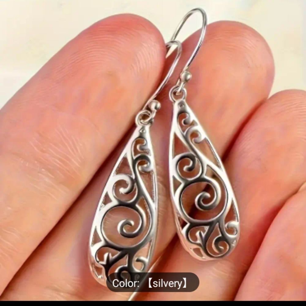 Earrings hollow water drop‎ silver New e79